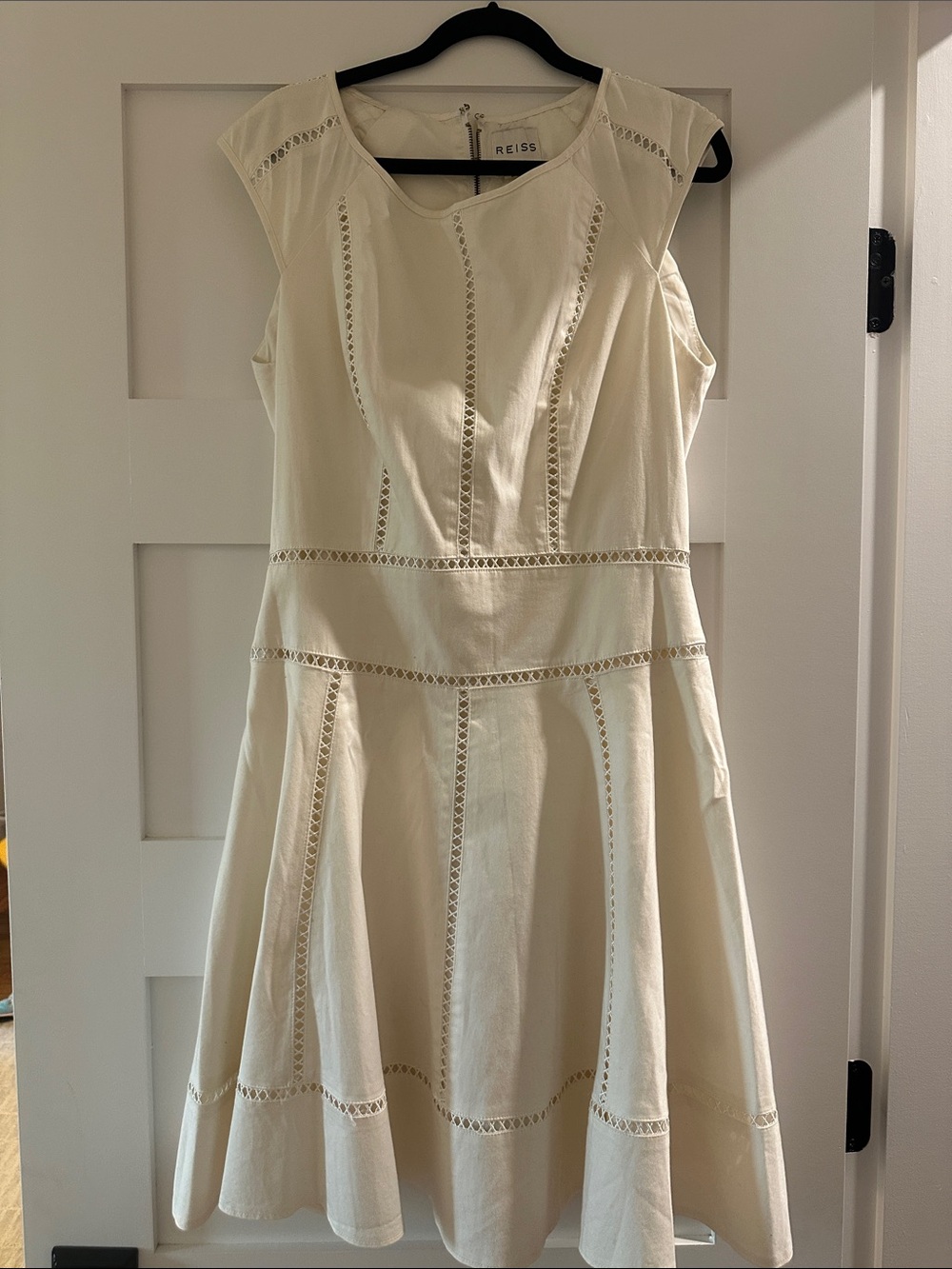 Reiss Ivory Eyelet Fit-and-Flare Dress